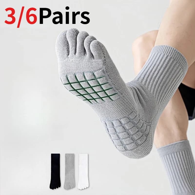 1/3/6 Paia di Calzini Unisex in Cotone a Cinque Dita, Lunghezza Media, Traspiranti, Antibatterici, Deodoranti, per Sport, Primavera-Autunno