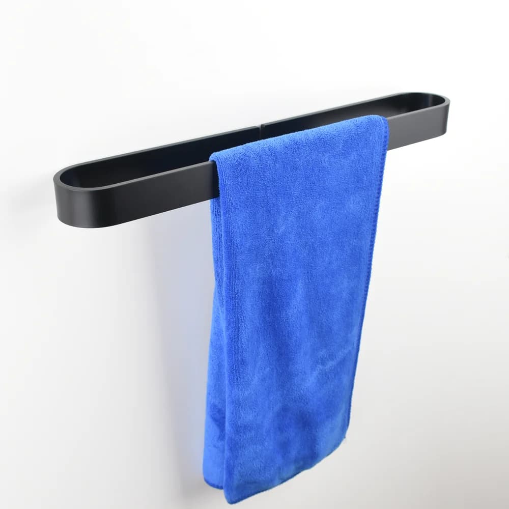 Portasciugamani in alluminio portasciugamani da bagno nero anello portasciugamani da pugno gratuito nastro da 3M portasciugamani da parete Hardware