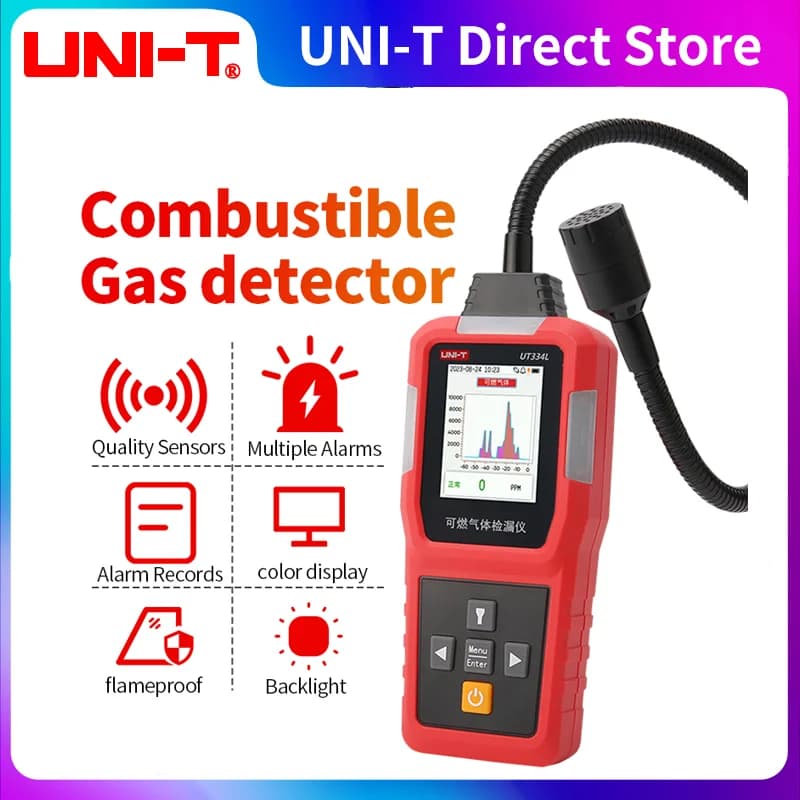 UNI-T UT334L Rilevatore di gas naturale Rilevatore di perdite di gas combustibile Individuazione della fonte di metano propano Suono e allarme schermo