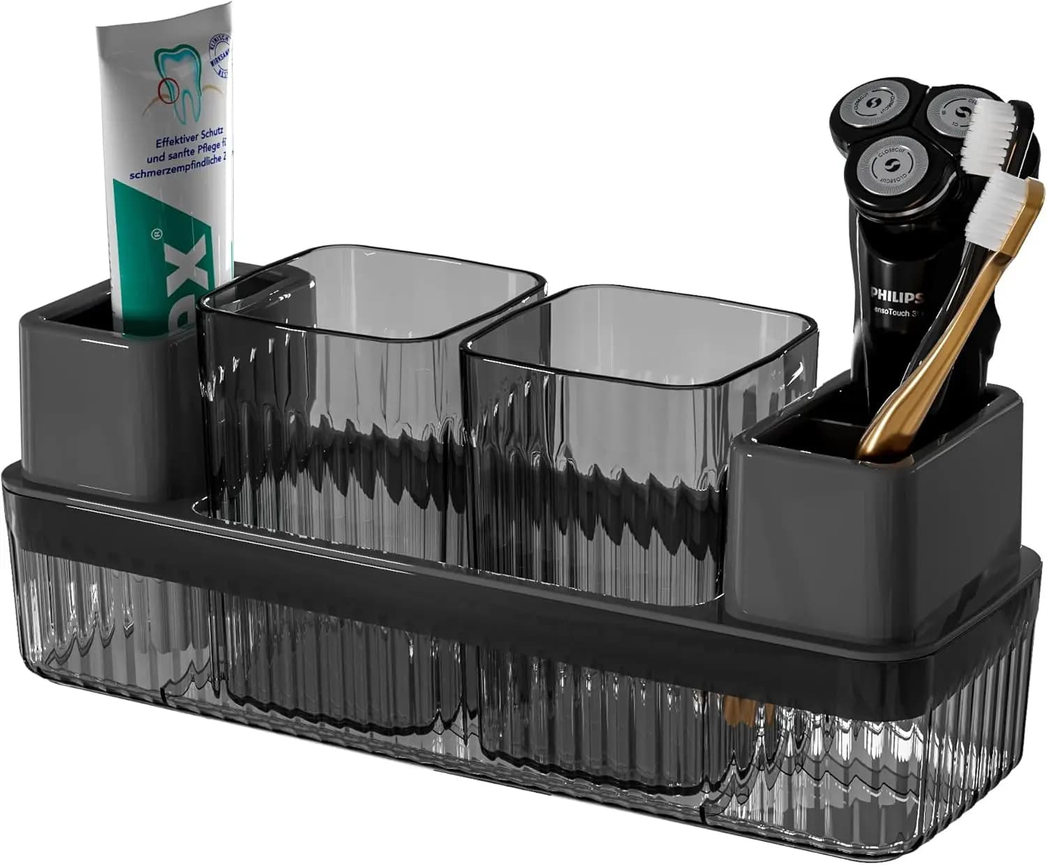 Portaspazzolini per Bagno, Organizzatore con 2 Bicchieri per Piano del Bagno, Supporto Portaoggetti per S
