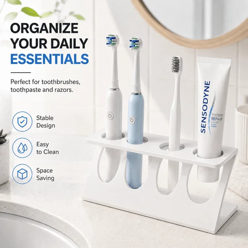 Multifunctional Countertop Storage Rack Toothbrush Holder Drain Design Stylish Practical Organizer for Bathroom Kitchen