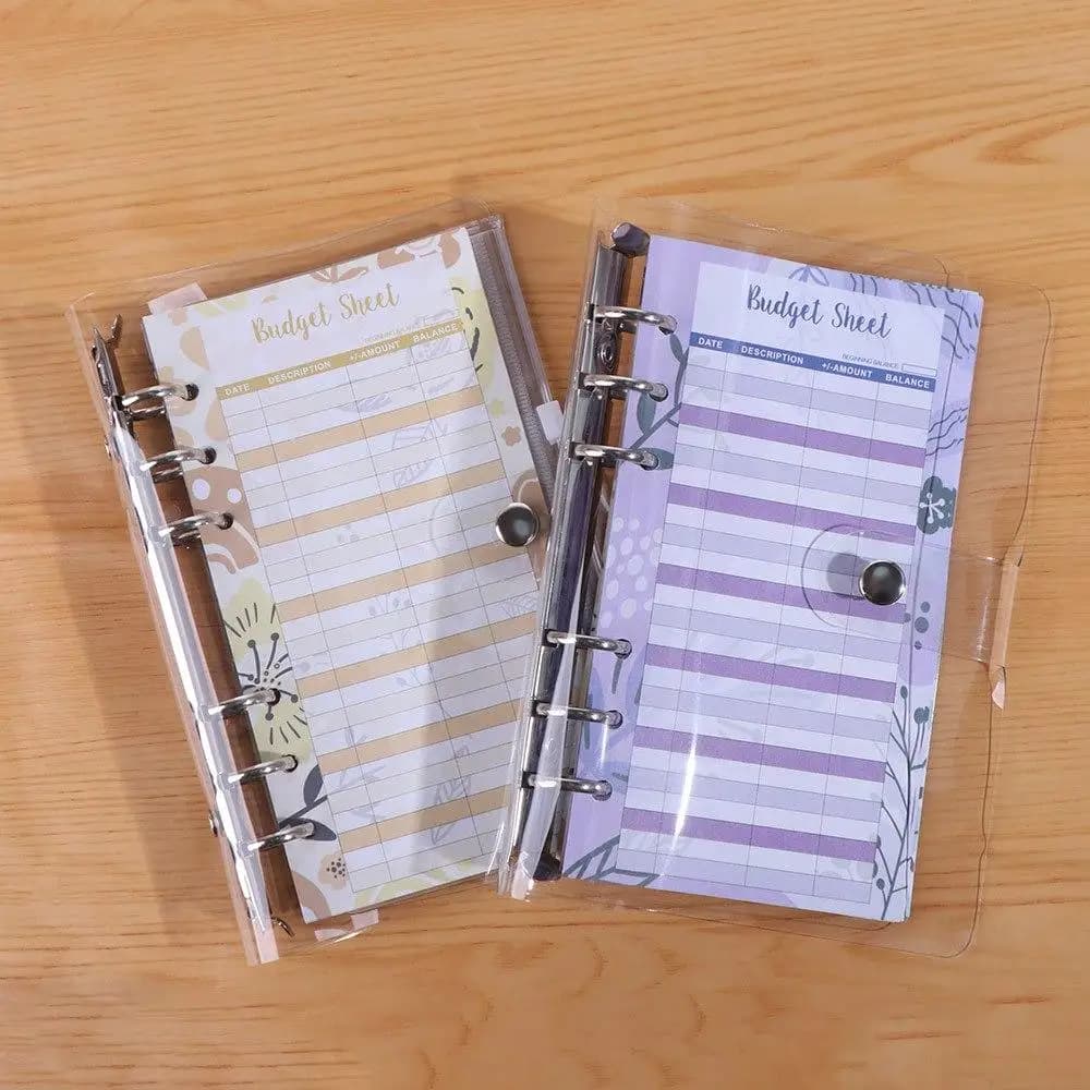Raccoglitore Trasparente a Fogli Mobili in PVC Creativo per Risparmio, con 6 Anelli, per Contanti e Carte, Formato A6, Agenda per il Budget e Quaderno per Risparmiare