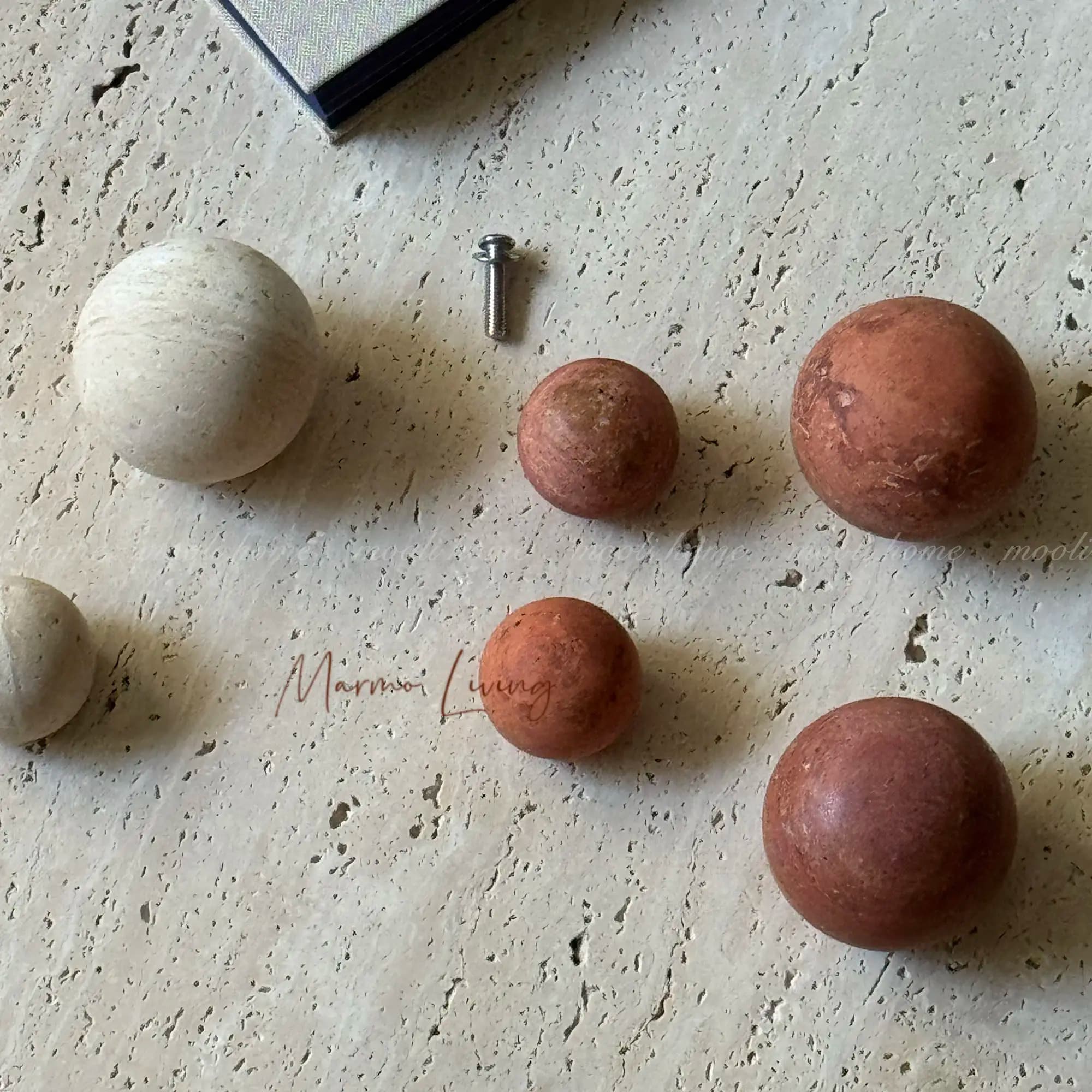 Vintage Marble Cabinet Handles Natural Red Travertine Stone Drawer Pulls Designer Wardrobe Stone Ball Knobs