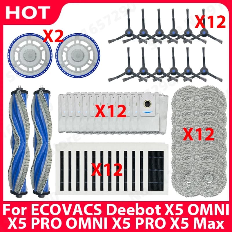 For ECOVACS Deebot X5 OMNI X5 PRO OMNI X5 PRO X5 Max Spare Parts Main Side Brush Filter Mop Cloths Dust Bags Accessories
