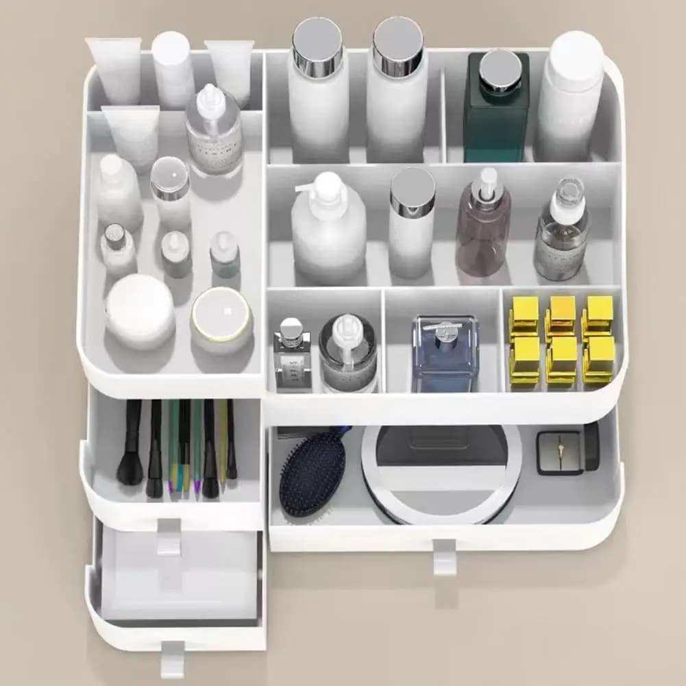1pc bianco nuovo cassetto scatola di immagazzinaggio trucco dormitorio finitura ripiano in plastica cosmetici cura della pelle tavolo da toeletta desktop