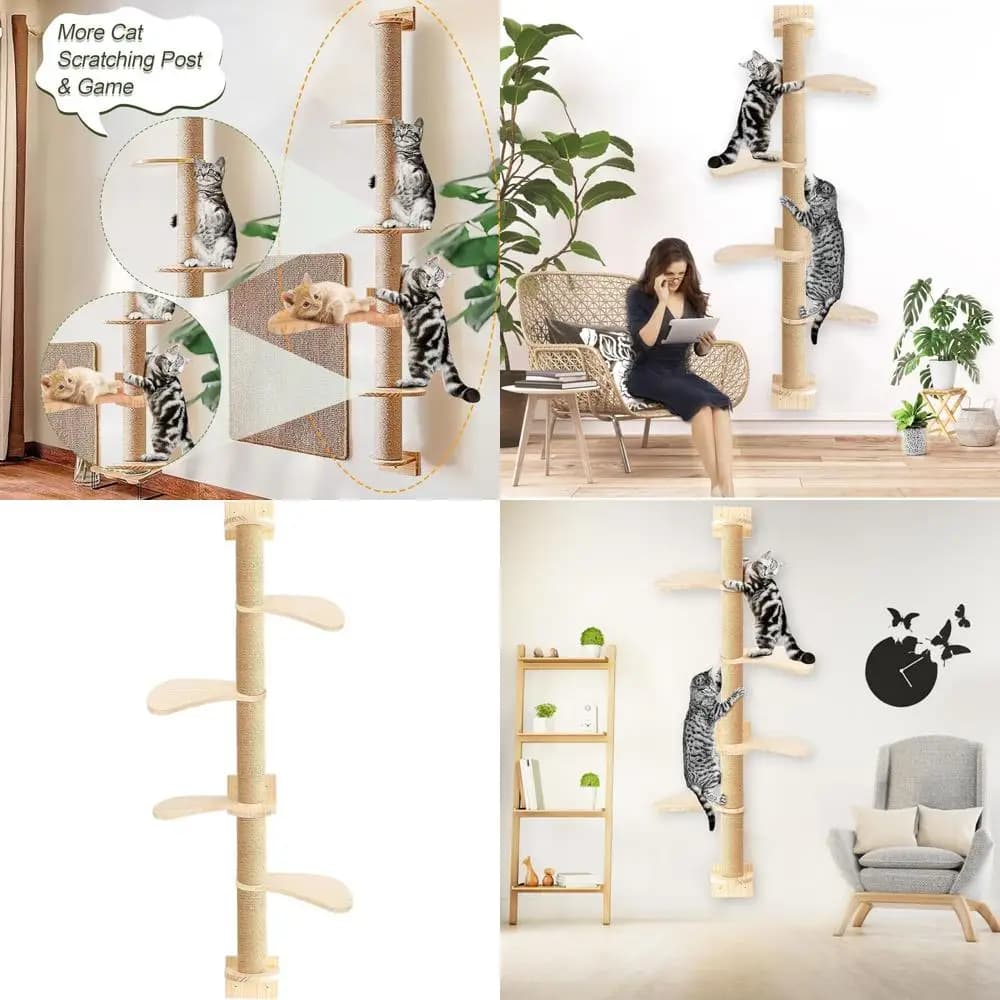 Torre per Gatti da Pavimento a Soffitto, Tiragraffi da Parete e Mensole per Gioco, Ideale per Arrampicata, Tiragraffi e Osservazione (76.77)