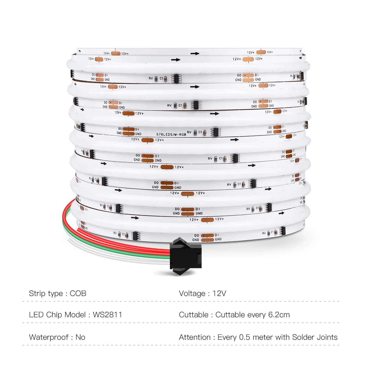 12V WS2811 RGBIC RGB LED Strip Light 1m 2m 3m 5m 576LEDs/M flessibile TV retroilluminazione COB Led Tape diodo nastro flessibile Room Decor