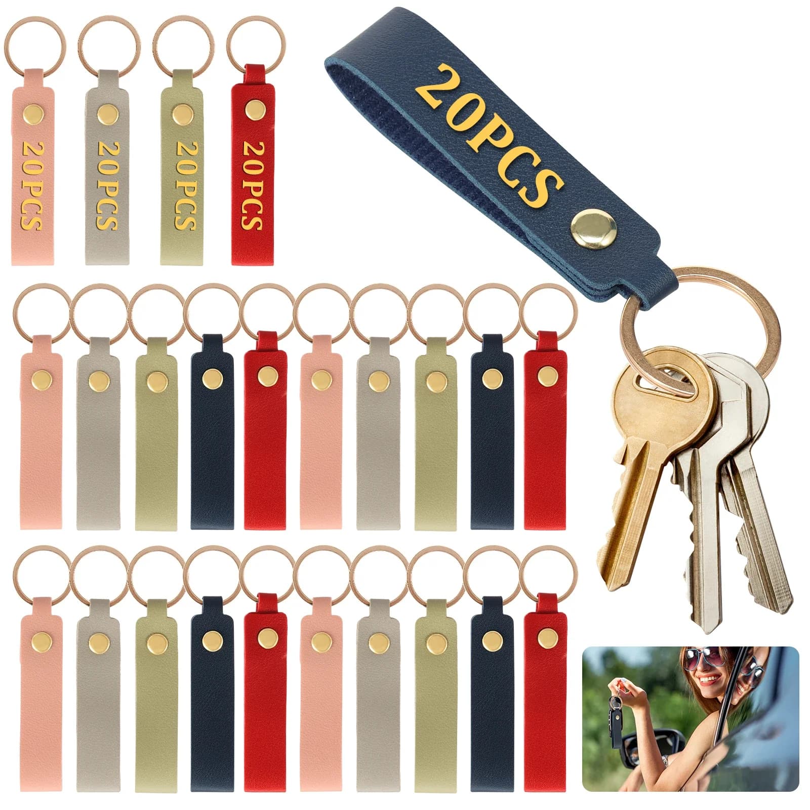 Set di 100 Pezzi Portachiavi in Pelle PU, Kit Portachiavi Vuoti con Anelli Portachiavi, Set Multiuso per Creazione di Portachiavi Fai-da-Te