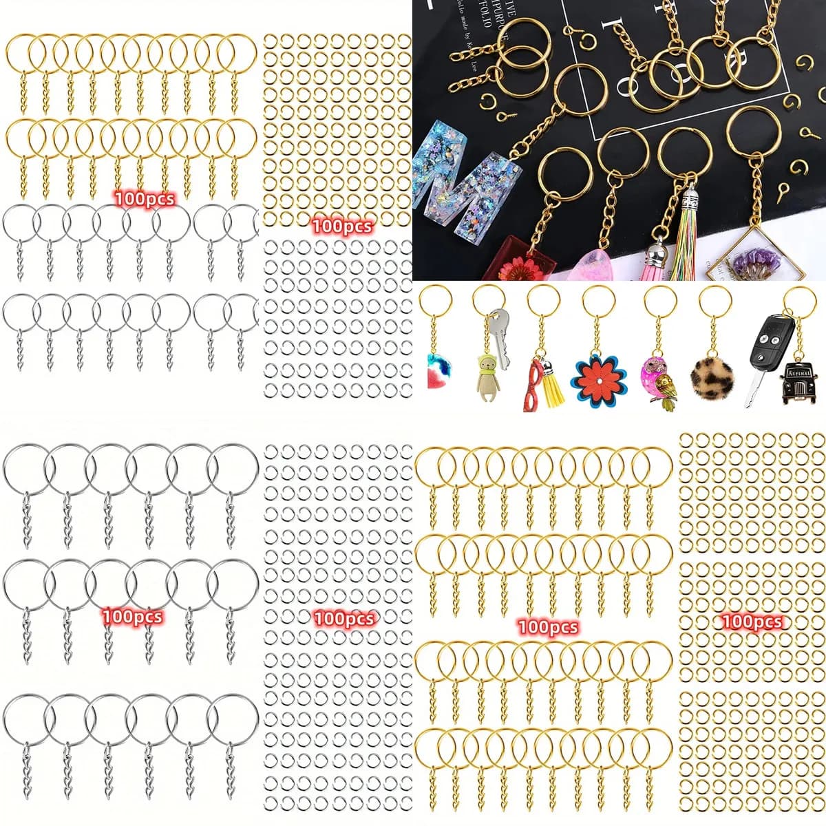 200 Pezzi Portachiavi in Ferro Fai-da-Te in 3 Colori con Anello Divisibile, Pendenti Color Argento e Oro, Anelli Portachiavi per Creazione di Gioielli