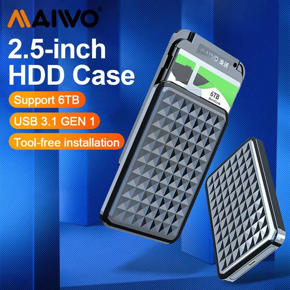 Custodia per disco rigido esterno MAIWO da 2,5 pollici SATA a USB 3.0 Custodia per disco rigido esterno trasparente tipo C SATA HDD SSD da 6 TB per PC portatile