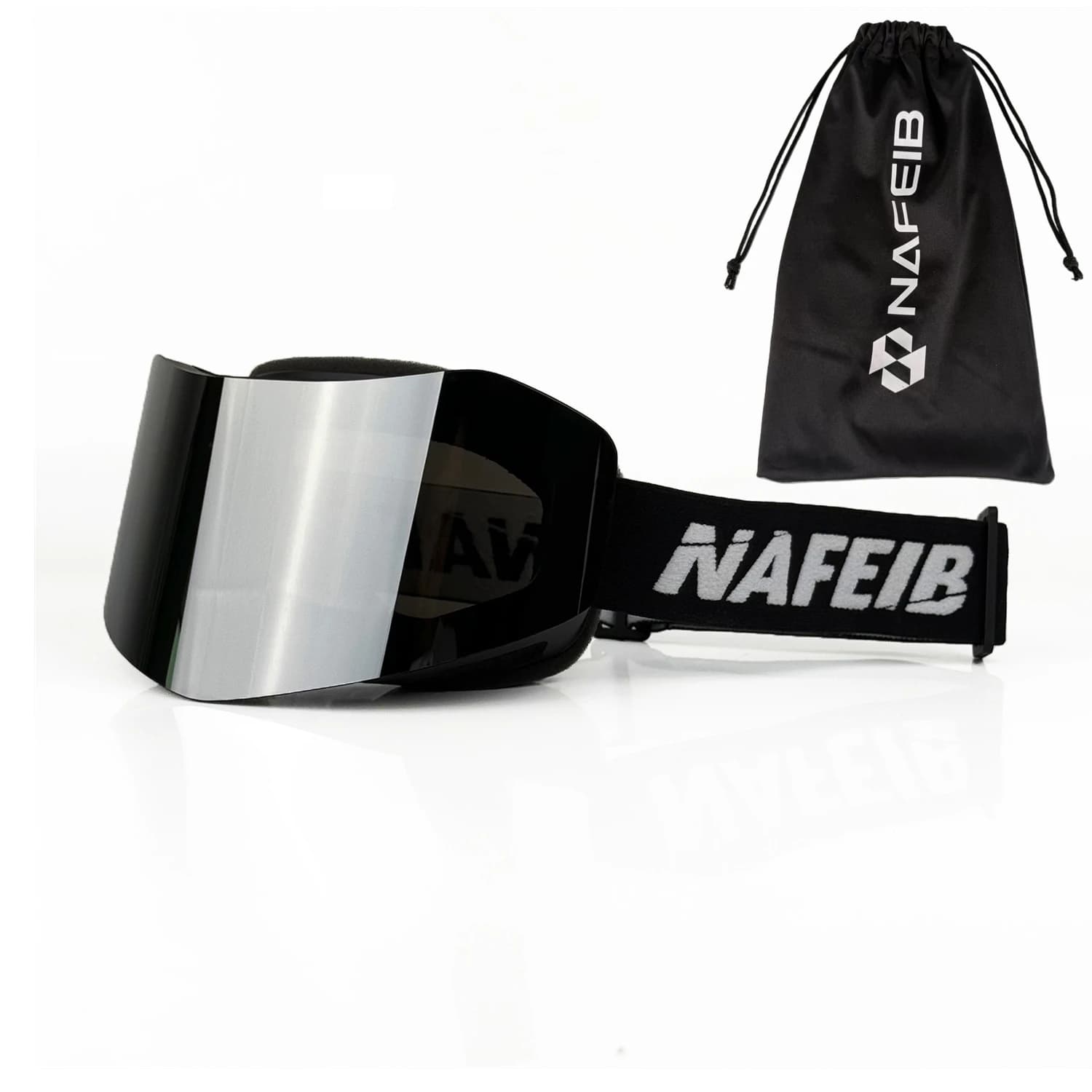 Occhiali da Sci Senza Montatura NAFEIB con Lente Magnetica Grande, Antiappannamento, Protezione UV400, Occhiali da Snowboard con Custodia per Sport Invernali