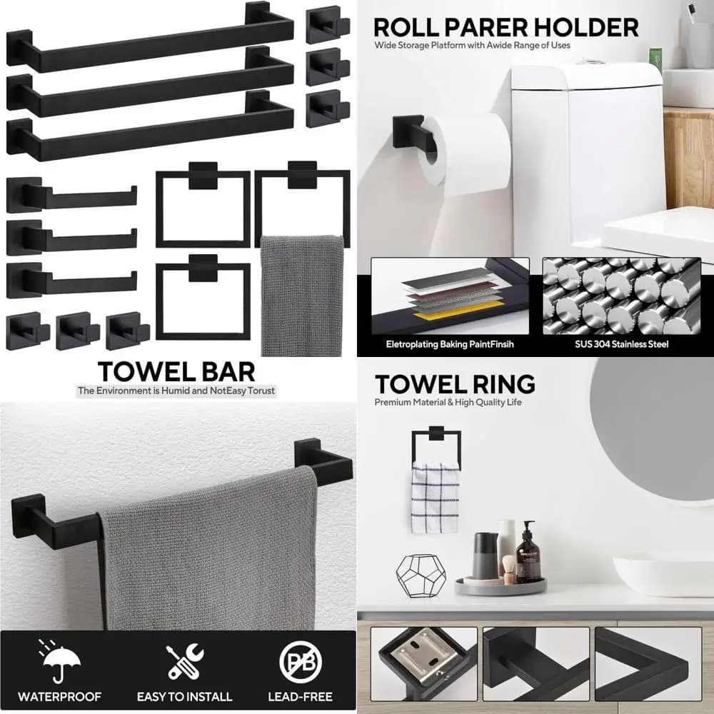 Set di accessori per il bagno, 15 pezzi, 23,6 pollici, acciaio inossidabile nero, kit portasciugamani, arredamento da bagno moderno
