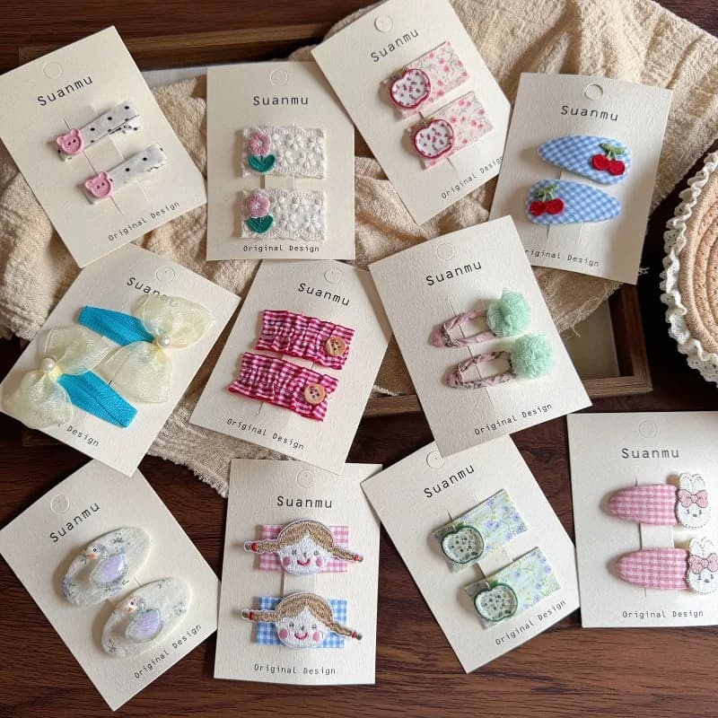 Fermagli per capelli in tessuto floreale dolce stile coreano per ragazze Mini mollette a scatto ricamate in pizzoCute clip BB per frangia laterale per bambini piccoli
