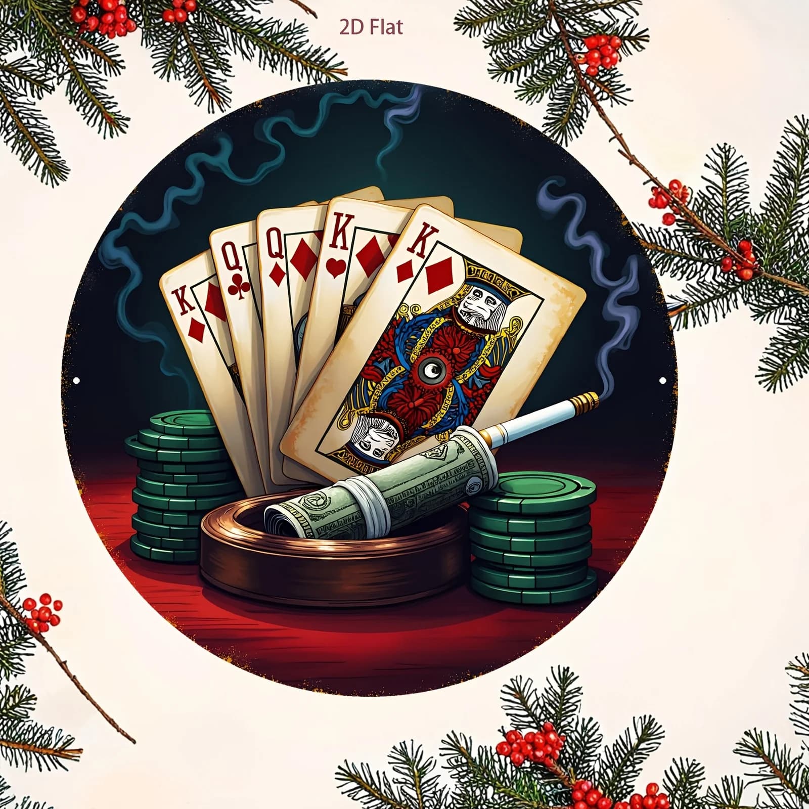 Targa in alluminio piatta 2D, 1 pezzo, con design di carte e fiches da poker, decorazione per sale giochi, arte da parete, Ho