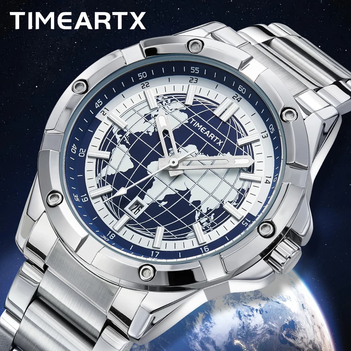 TIMEARTX Brand Men's Watch Wrist Watch with Earth Dial Waterproof Quartz Watch With Fashionable Company Design