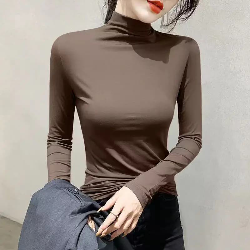 Maglia a maniche lunghe in modal effetto snellente da donna, nuovo stile primaverile, sottile, che fa sembrare snellita, intimo casual a tinta unita