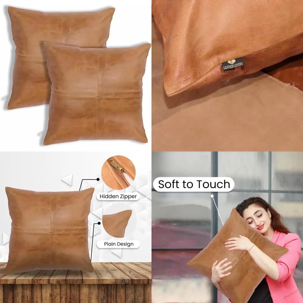 Lamb leather pillow cover - 20x20 sofa cushion pillow case - Elegant decorative lining for living room and bedroom