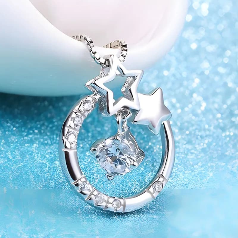 Collana con Ciondolo in Argento Sterling 925 con Zirconi Brillanti per Donna, Gioielli da Matrimonio, Fidanzamento, Charm per Feste