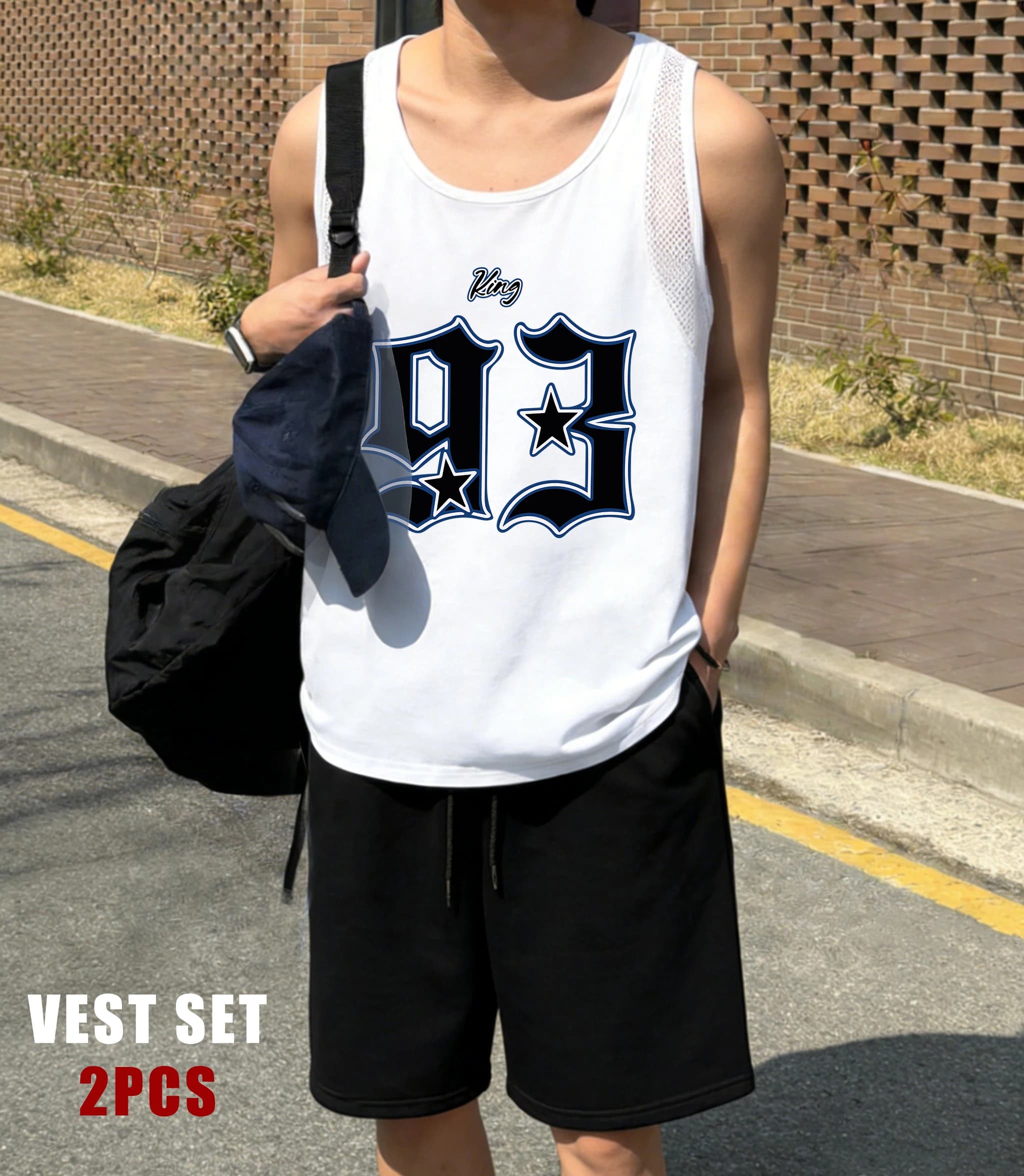 King Number 93 Men's Printed Vests, Holiday Clothing with O-neck, Versatile Sports Shorts, T-Shirts Without Fashion Sleeves
