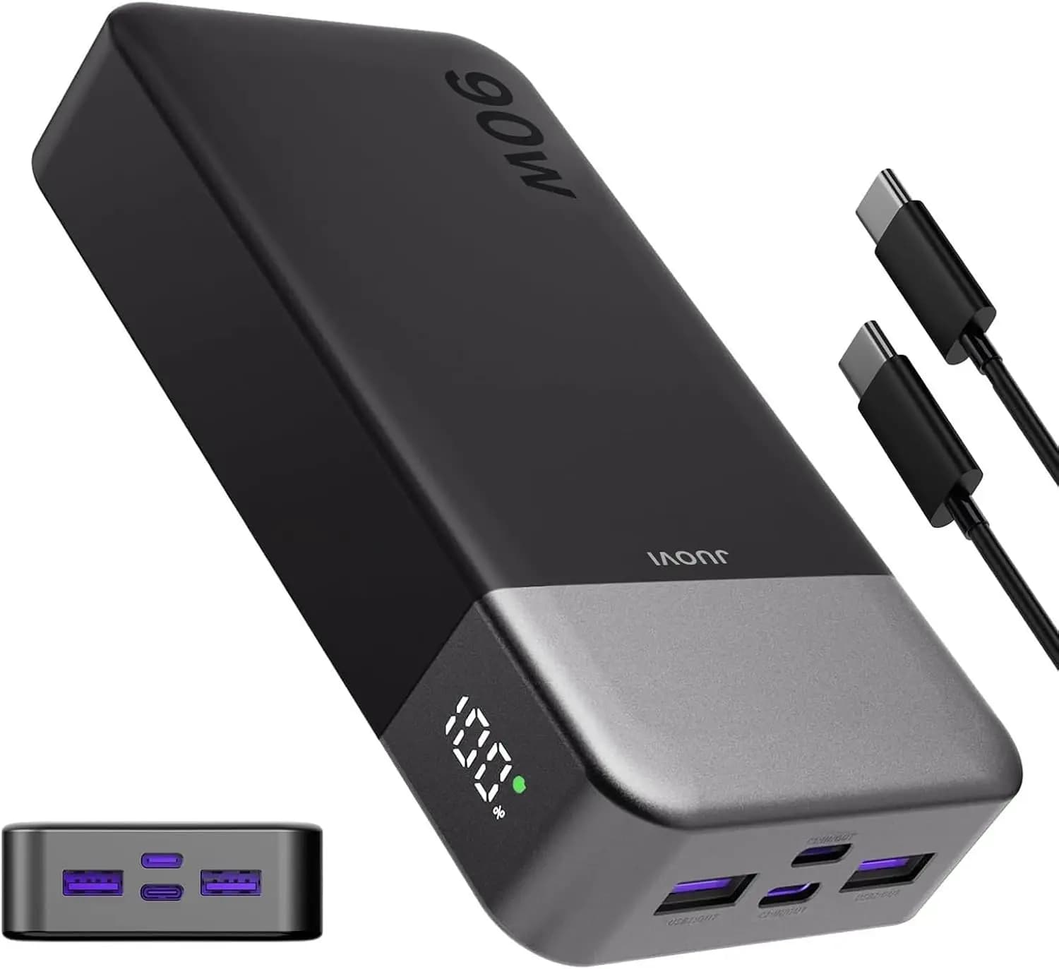 90W 20000mAh Laptop Power Bank Fast Charging 2 USB-C 2 USB-A for MacBook iPhone Galaxy Black