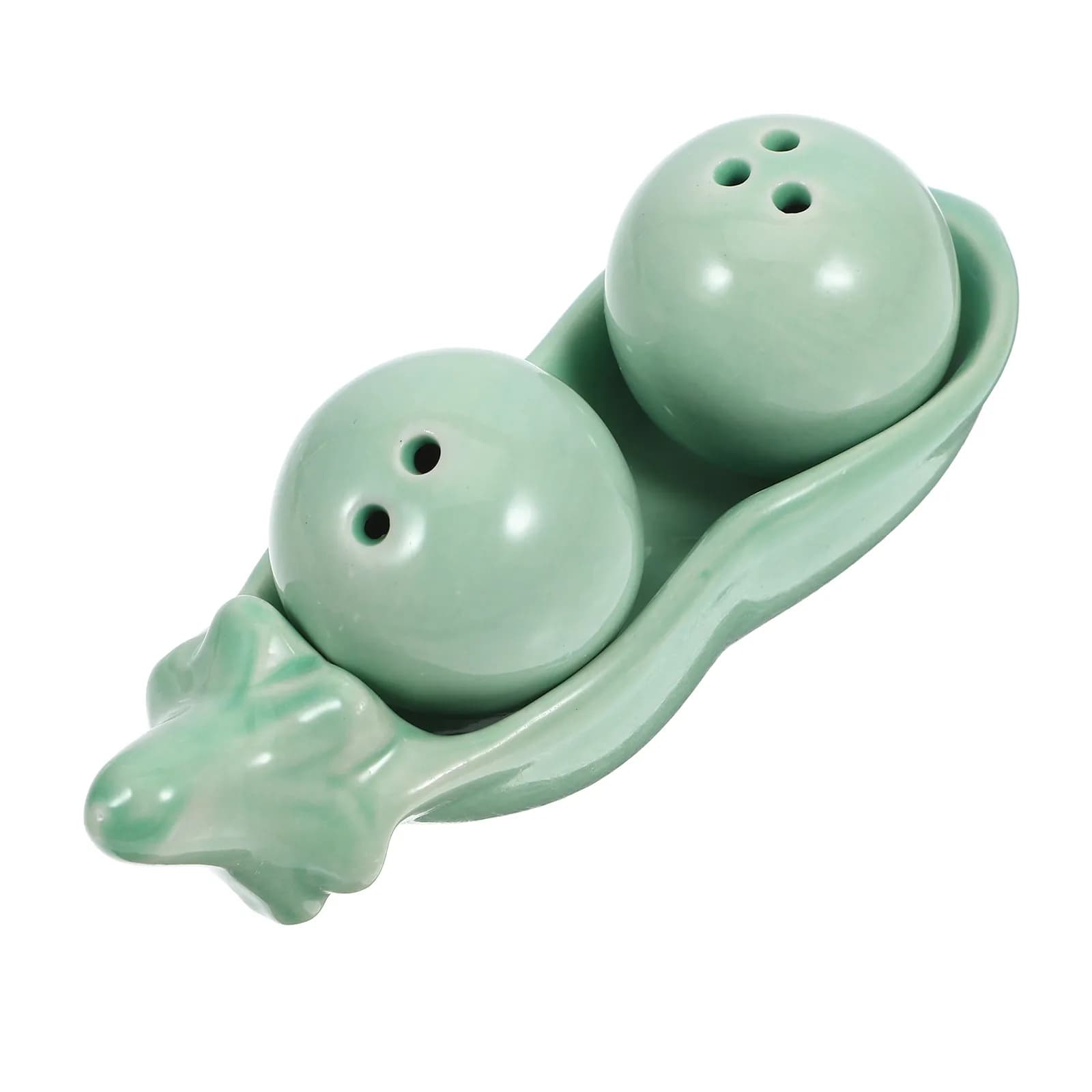 1Set Playful Pea Style Ceramic Spice Jar Set Salt Pepper Shaker Kitchen Seasoning Container Fun Decor Small Apartment Friendly