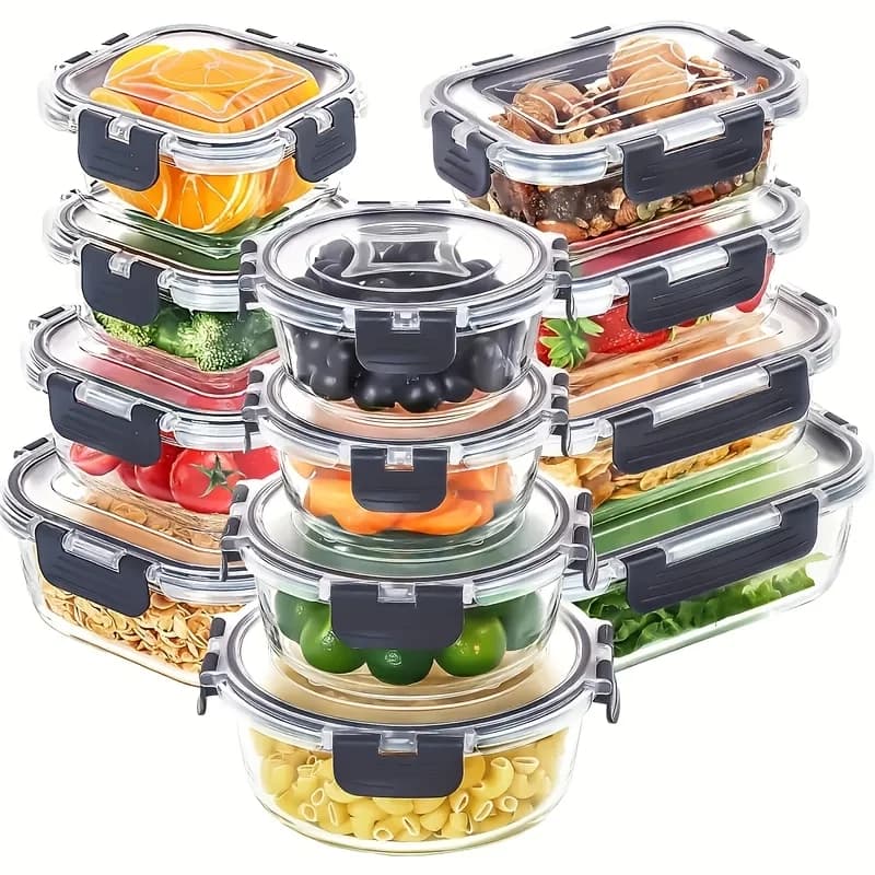 Set di 24 Contenitori in Vetro per Alimenti, Contenitori in Vetro per Preparazione Pasti con Coperchi Ermetici, per Picnic all'Aperto, Lunch Box