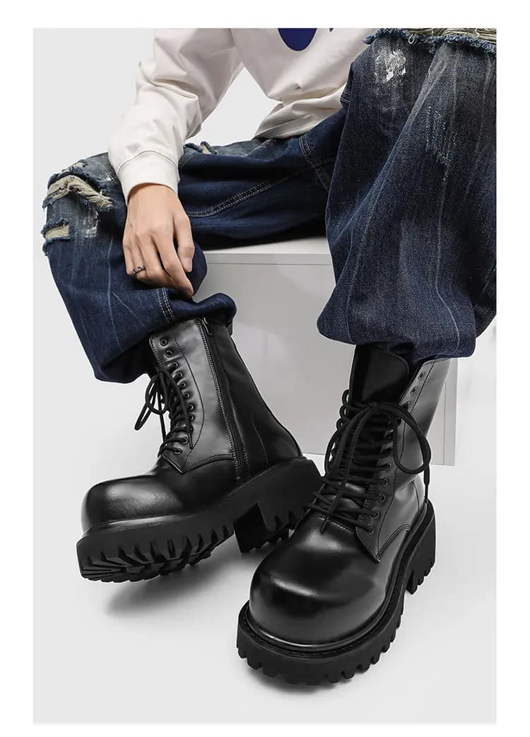 NUOVA Moto Stivali con fibbia da donna Scarpe invernali in pelle Nero Botas Zeppe Piattaforme stringate femminili Donna Bianco Botas Mujer