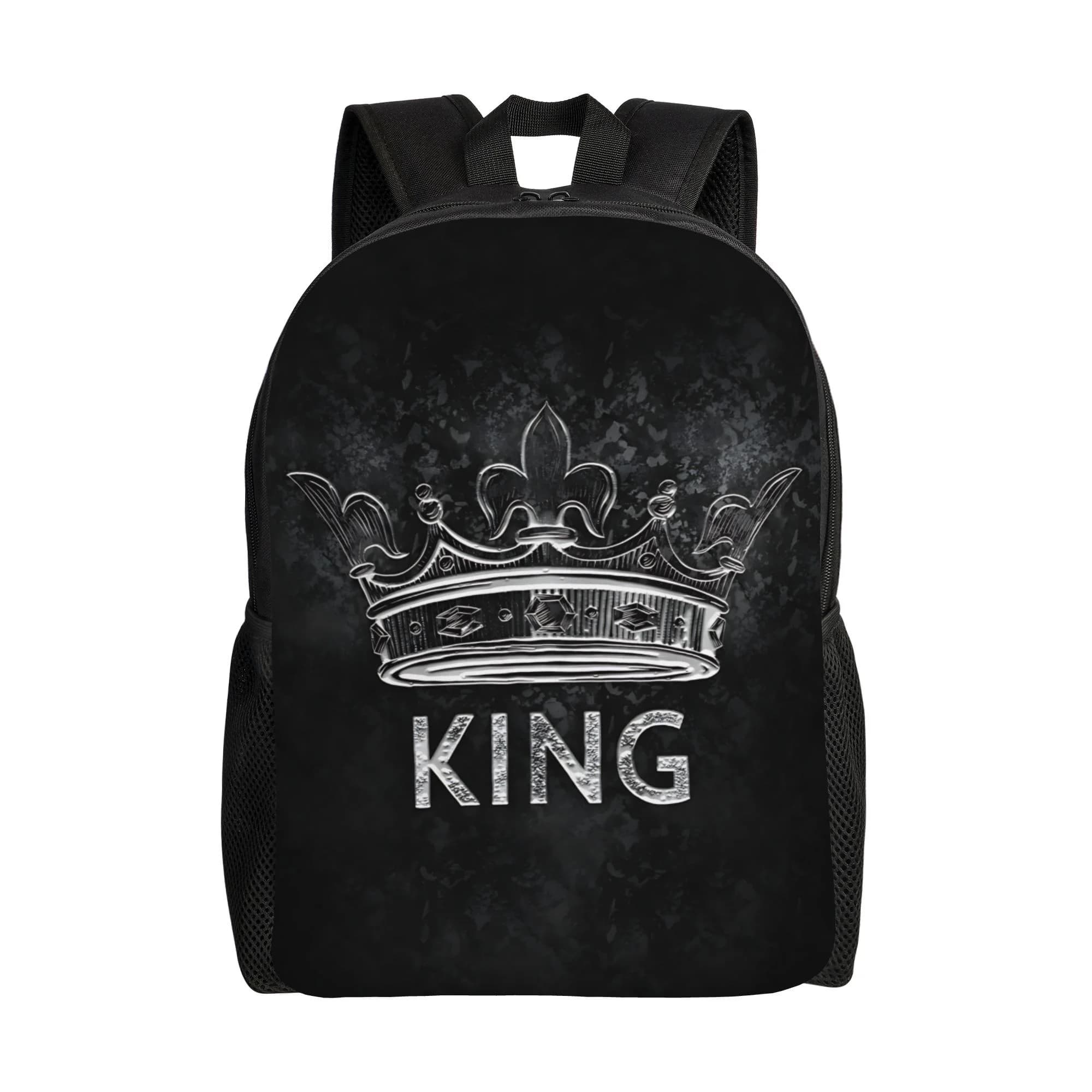 1 KING Crown Print laptop backpack - Light backpack with full zip closure, durable school bag