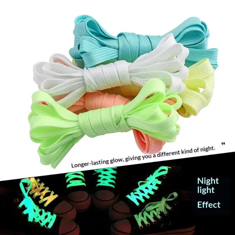 【Happy】 1 paio di lacci fluorescenti da 120 cm, lacci luminosi per scarpe da ginnastica piatte, lacci per scarpe in tela che si illuminano al buio, colore notturno