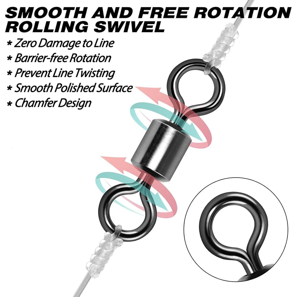 50 pcs swivel bearing stainless steel fishing connector carp hook bait solid ring swivel equipment accessories