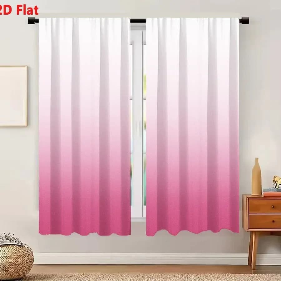2Pcs Curtains 2D Flat Smooth Vertical Gradient From Pure White To Rich Saturated Pink Minimalist Abstract Background Window Drap