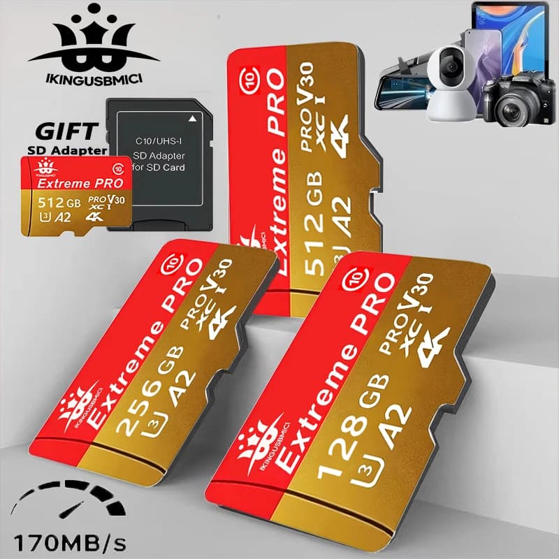 Micro TF SD Card TF Cards SD Cards Memory Card 256GB 128GB 32GB A1 Shockproof V10 Ultra HD Class 10 for Camera Gaming PC Mac