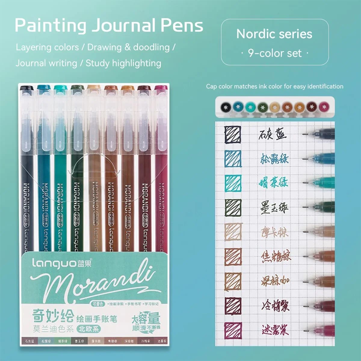 9 pz Set Morandi Colore 0.5mm Penna Gel per Studente di Scrittura Pittura Schizzi Mano Arte Pennarelli Inchiostro Liscio Regalo di Cancelleria
