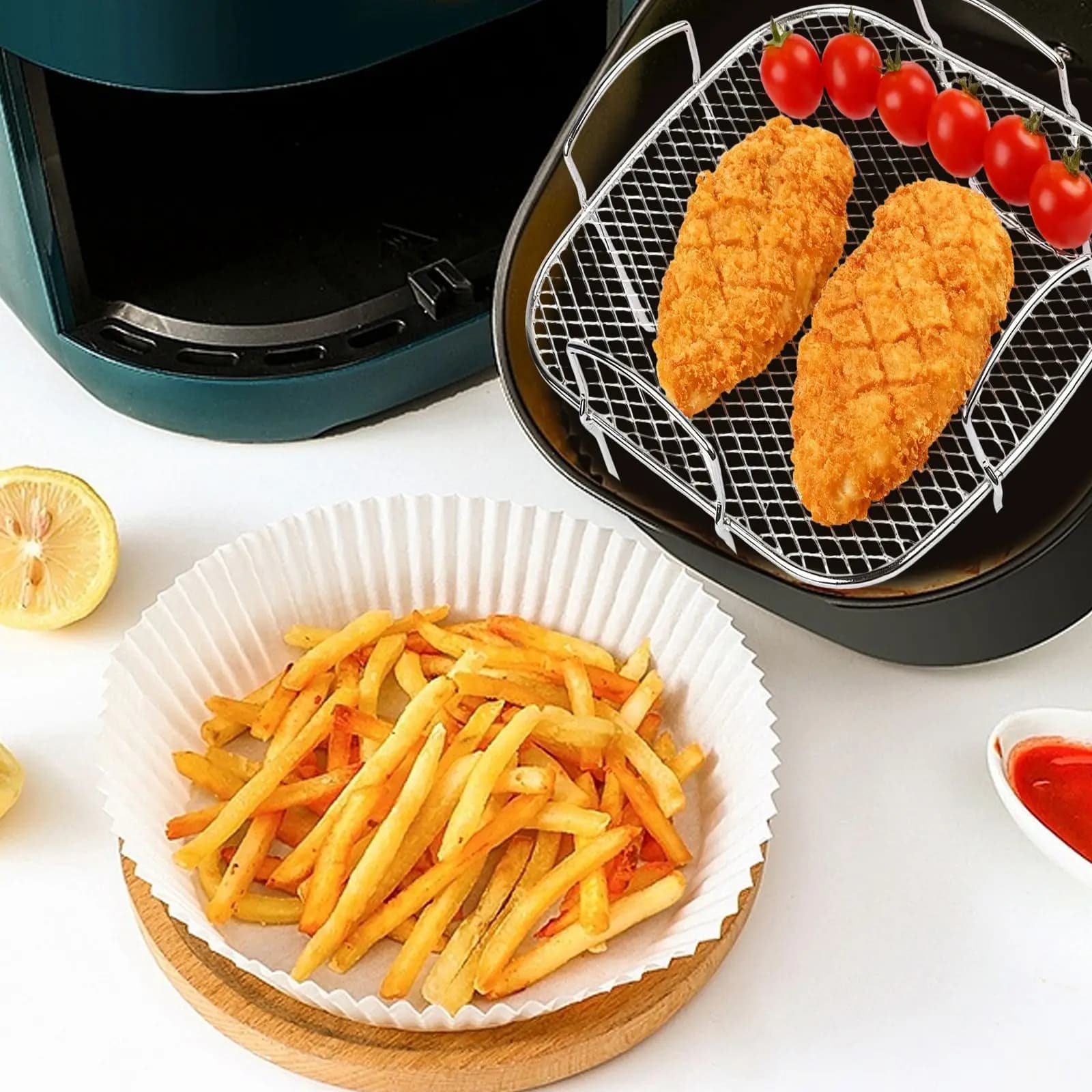 Stainless Steel Air Frying Basket, Square Grill, Steam Cooking Rack, Kitchen Accessories