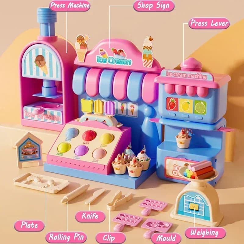 Fai da te gelato in argilla colorata Fai finta di giocare per bambini Macchina per plastilina Giocattoli Gioco Simulazione Crea hamburger Giocattolo creativo Kit di melma Regali