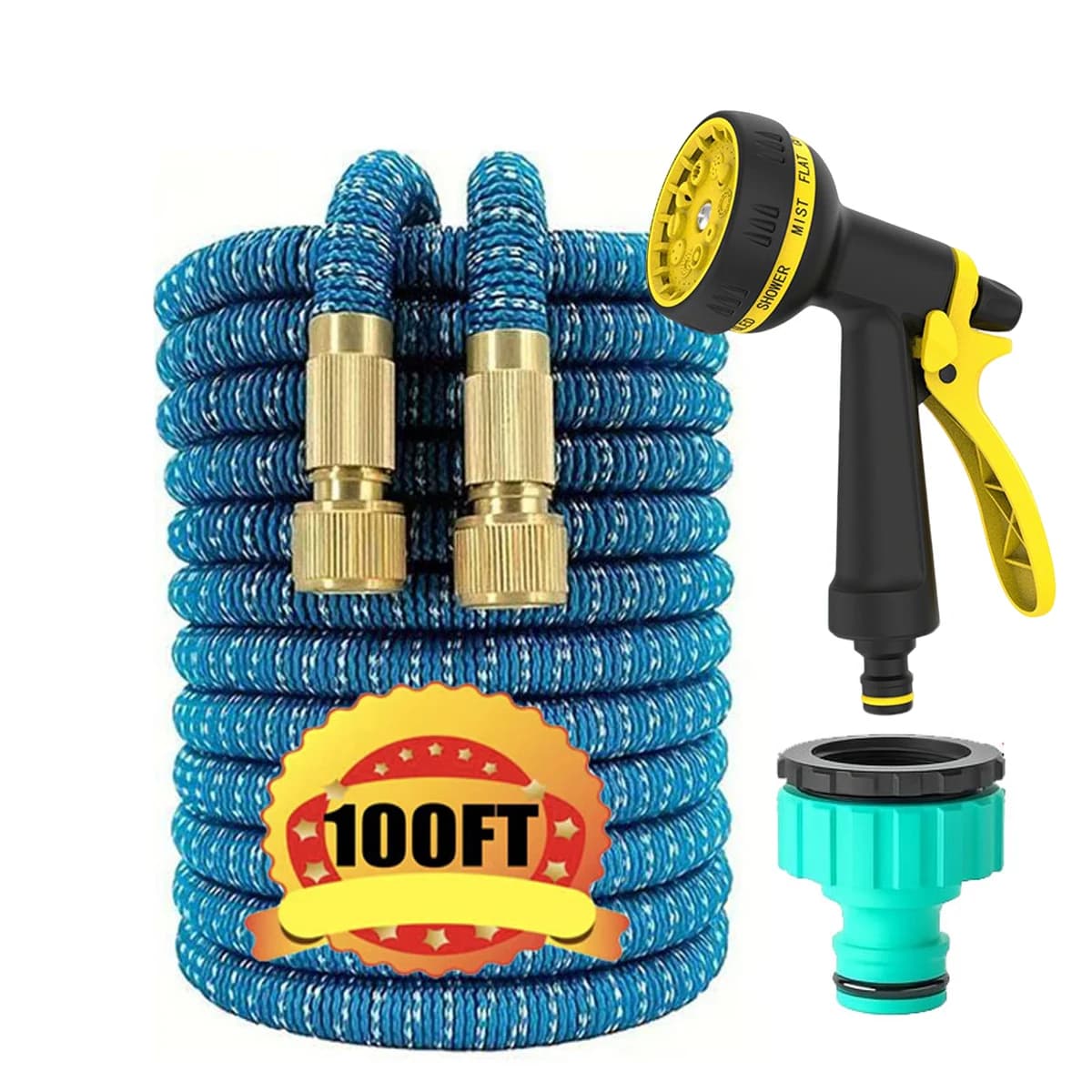 Tubo da Giardino Magico con Design Espandibile e Retrattile, Pistola ad Acqua a Pressione Frontale, Tubo Regolabile per Giardino e Auto 25FT-100FT