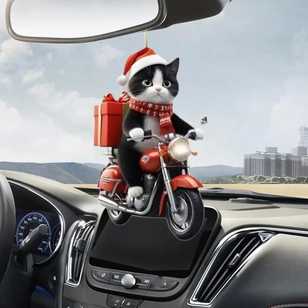 Motorcycle Cat Acrylic Hanging Decoration Home Indoor Christmas Tree Car Rearview Mirror 2D Flat Riding Kitten Hanging Ornament