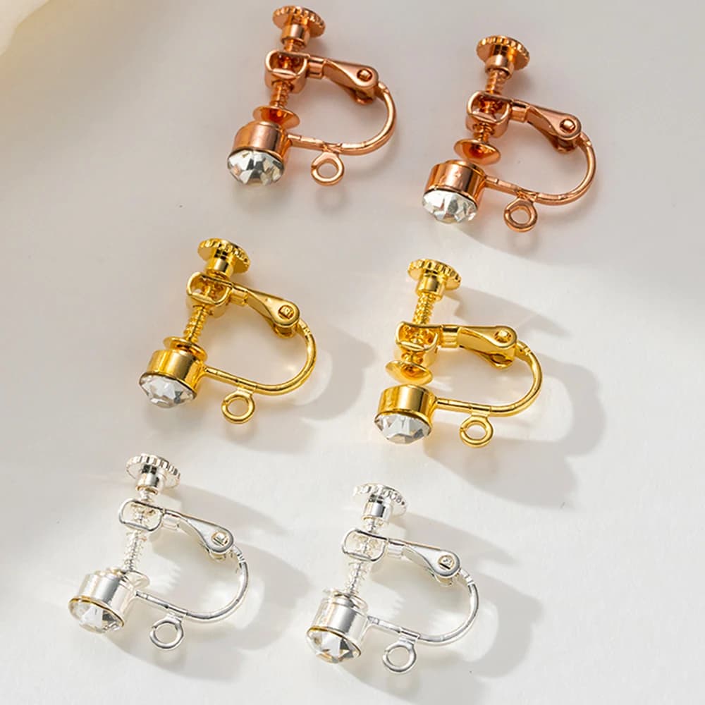 10 pcs brass clip convertor component with clip for non-perforated earrings with crystal rhinestones for supplies for DIY jewelry creation