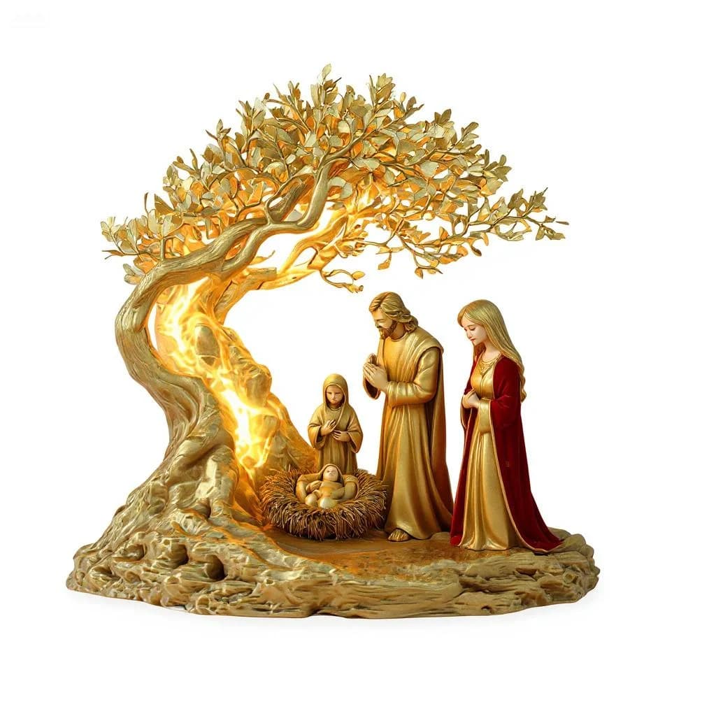 2D flat decoration with tree under lunar light, religious theme, inspired by popular culture, desk work for home and office, gift