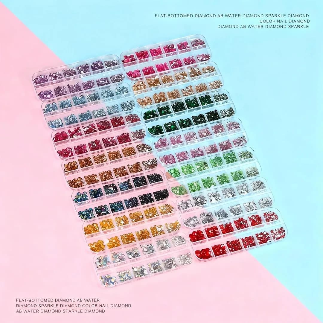 12 Griglie di Cristalli Scintillanti per Unghie, Scarpe, Borse da Trucco, Gemme Piatte, Strass per Nail Art, Decorazione Versatile