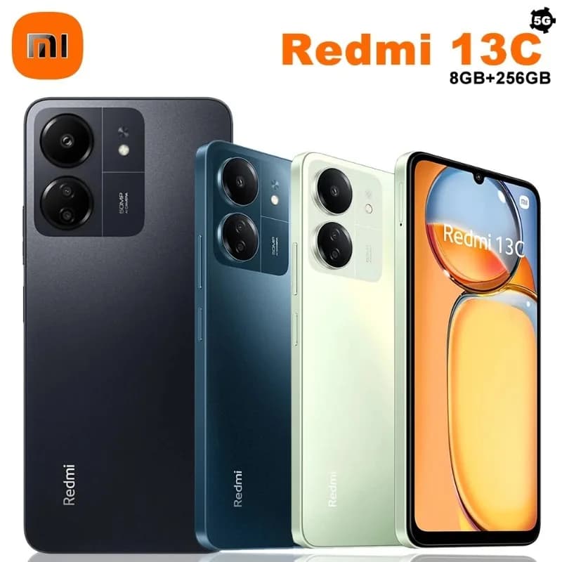 XIAOMI Redmi 13C NFC smartphone 5G con fotocamera posteriore da 50MP, fotocamera frontale da 5MP, memoria 8GB+256GB, schermo da 6,74 pollici, processore Octa-core.