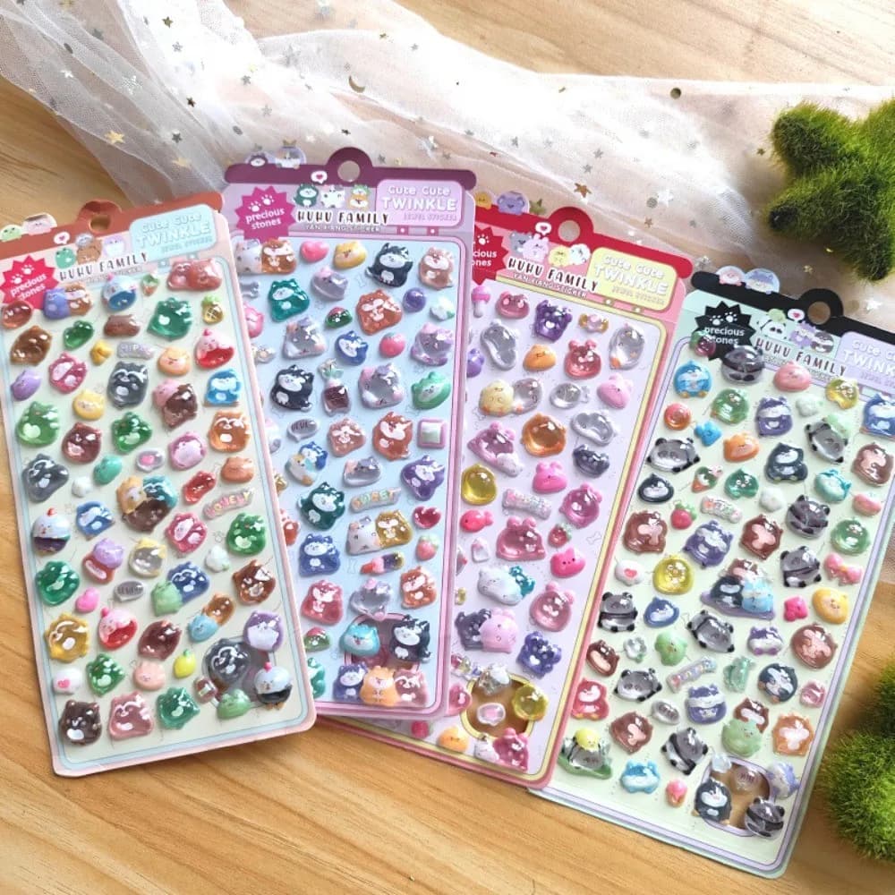 Adesivi animali Kawaii in rilievo 3D da 4 pezzi - Decorazioni fai da te per cartoni animati per bambini per telefoni, quaderni e zaini BulingBulingStickers Store