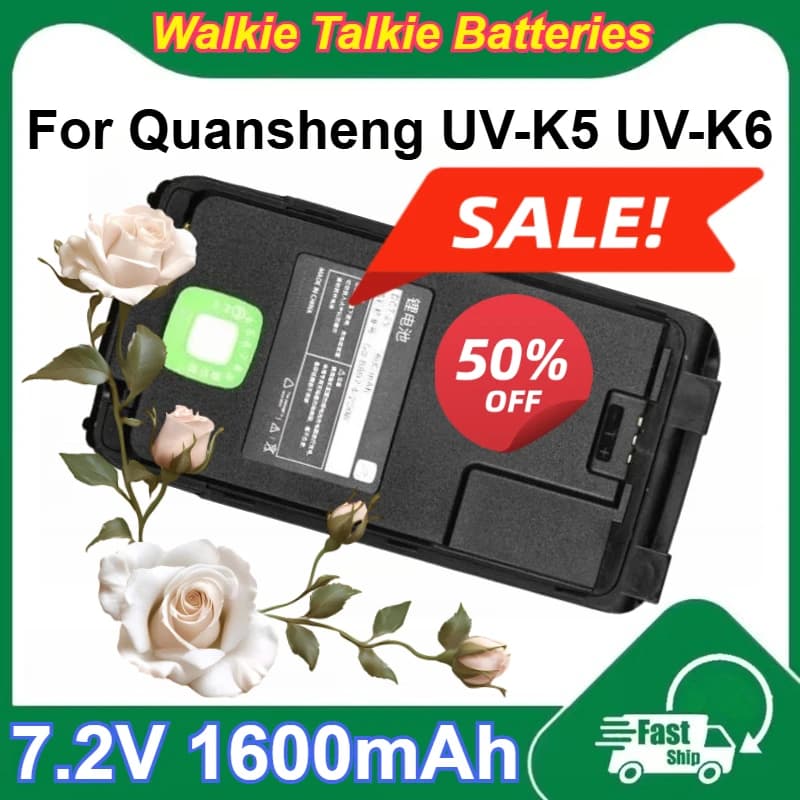 Batteria al Litio 7.2V 1600mAh per Walkie Talkie Quansheng UV-K5 UV-K6, Batterie Ricaricabili con Porta Type-C