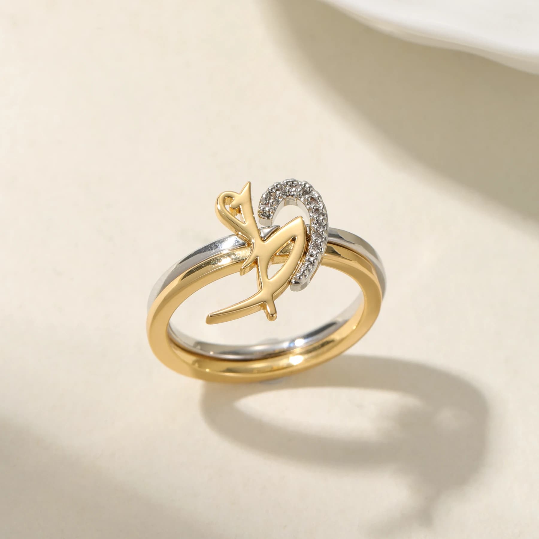 Anello doppio con nome personalizzato 3D Anello personalizzato con simbolo in oro in acciaio inossidabile Anello con gioielli commemorativi con carattere arabo per il suo regalo