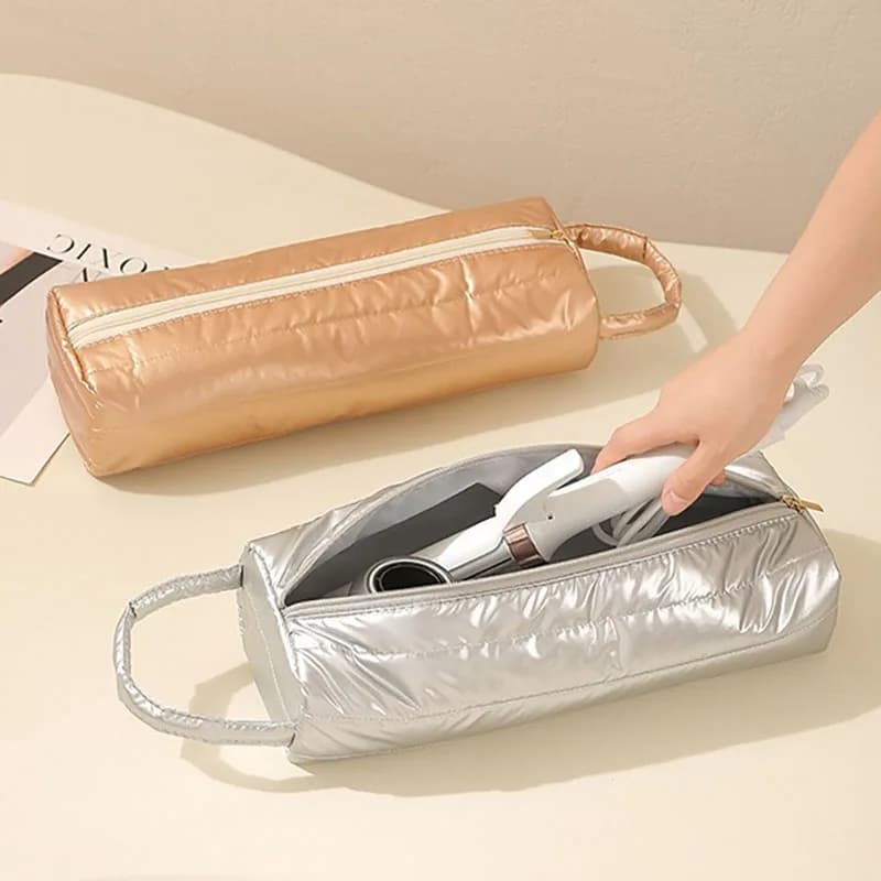 Heat Resistant Quilted Hair Curling Iron Storage Bag With Handle 210D Oxford Inner Hair Dryer Travel Hair Styling Organizer Bag