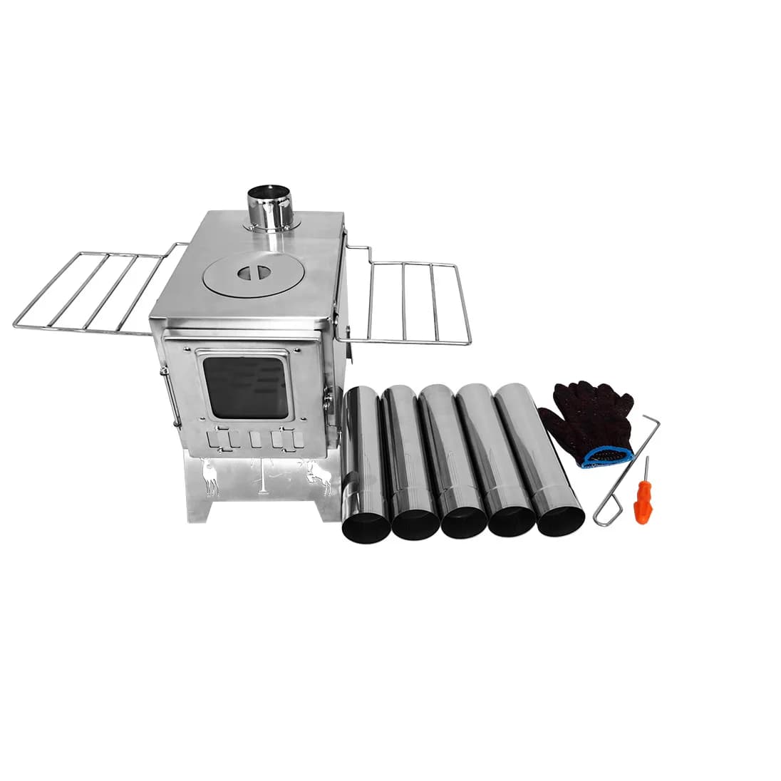 Portable folding wood stove for camping tent, reinforced outdoor heater