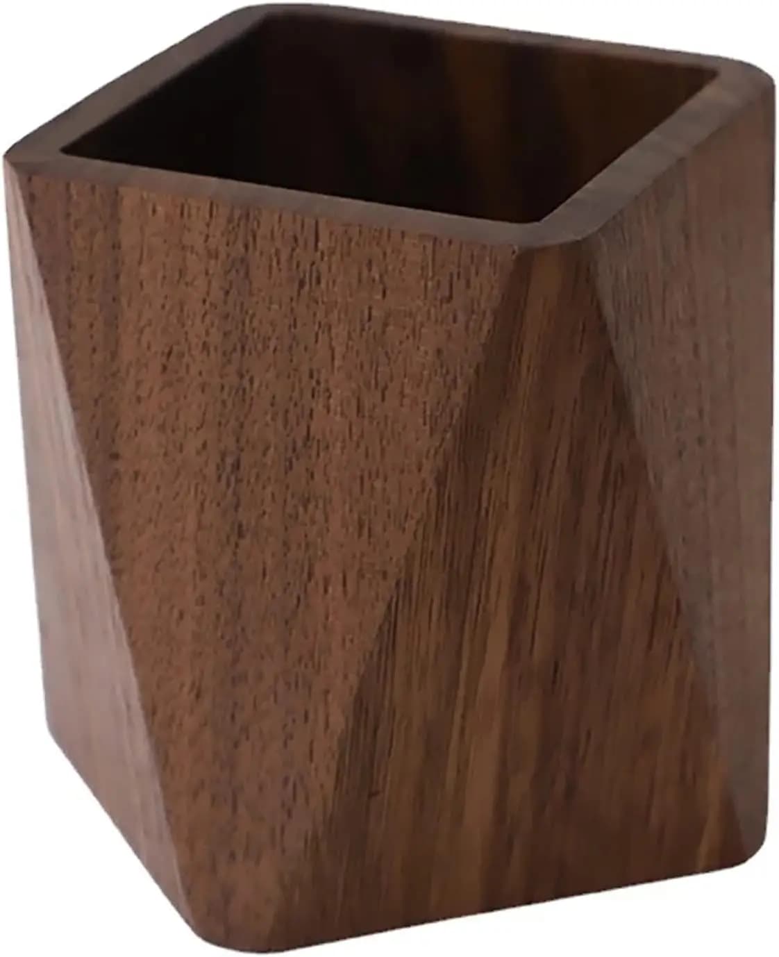 Astuccio in Legno di Noce Nero, Organizzatore da Scrivania per Penne, Pennelli per Trucco, Forniture per Ufficio e Scuola, Forma Prismatica