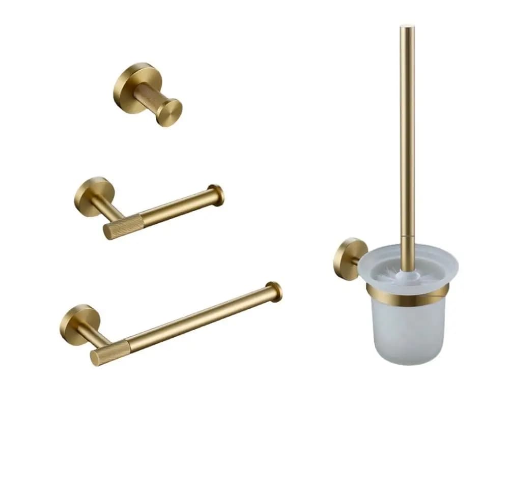 Set da Bagno Dorato Zigrinato: Portasciugamani, Gancio per Accappatoio, Porta Carta Igienica, Porta Spazzole, Personalizzabile