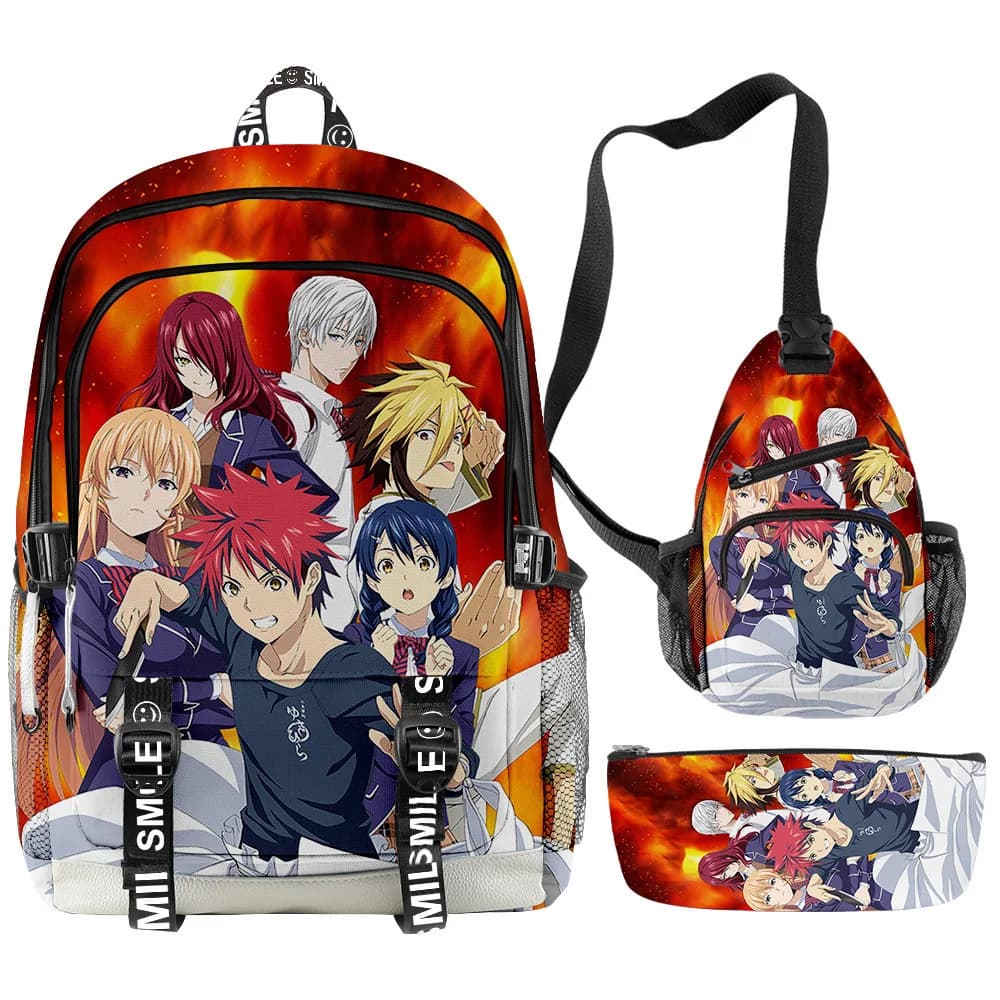 Cartoon Youthful Food Wars Shokugeki No Soma 3D Print 3pcs/Set Oxford Notebook multifunction Backpacks Chest Bag Pencil Case