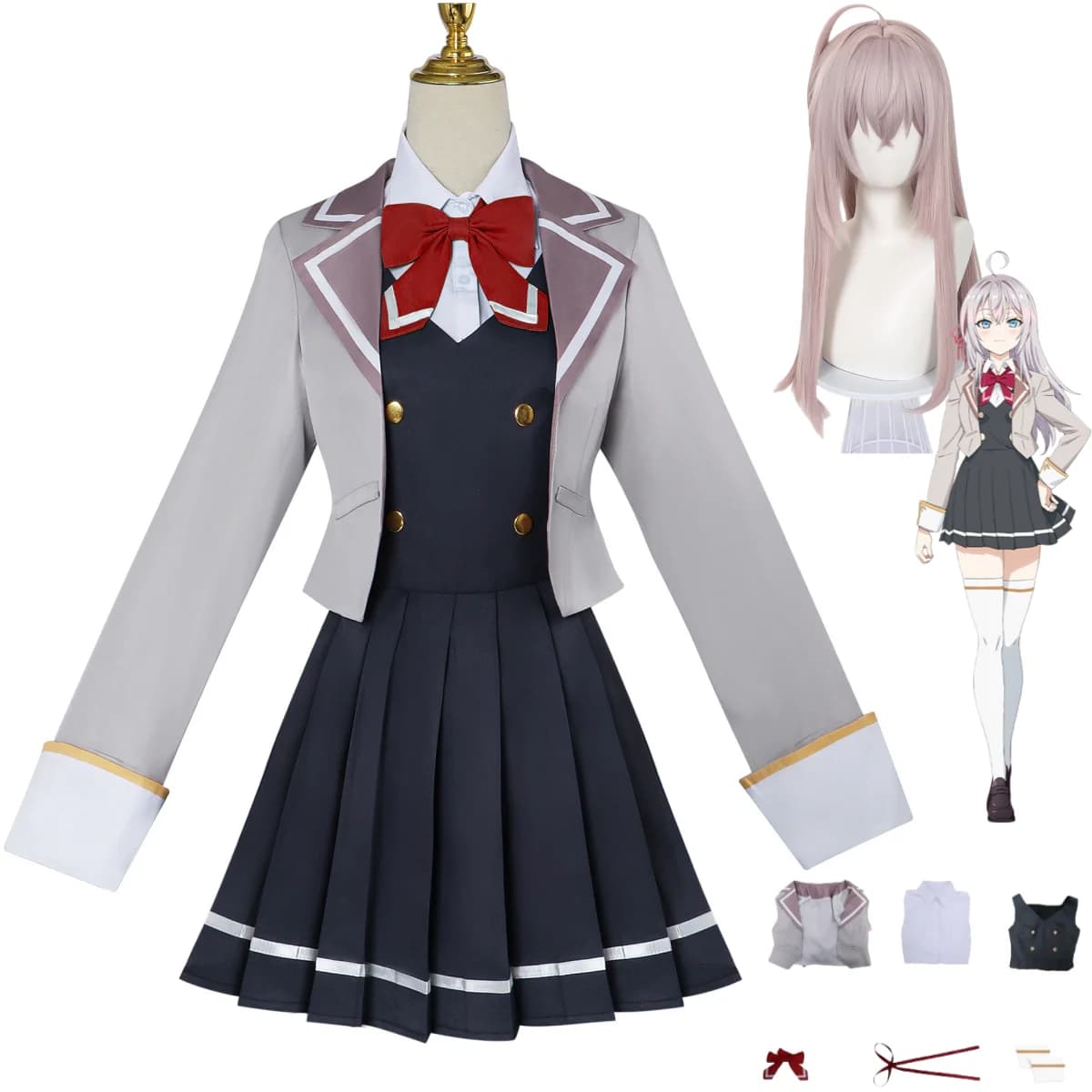 Anime Alya Sometimes Hide His Feelings in Russian Alisa Mikhailovna Kujou Costume Cosplay Woman JK Uniform School Dress Wig